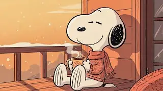 Warm Winter Porch with Snoopy ☕ Cozy Lofi Beats, Sunset Calm Vibes for Relax, Focus & Peace