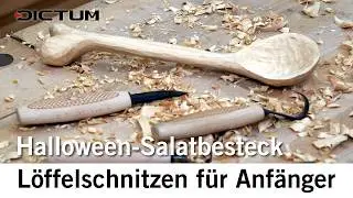 Löffelschnitzen für Anfänger - Halloween-Spezial: Salatbesteck aus Lindenholz #dictum