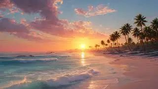 Tropical Beach Sunset 🌅 Gentle Ocean Waves & Palm Trees | Relaxing Ambient Video - Ambient 013