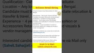 Reliance Retail Recruitment 2023 | Reliance Retail Jobs | Job in Kolkata | Kolkata Job Vacancy