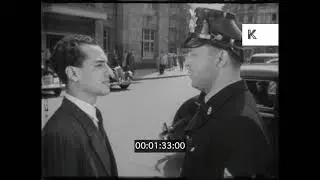 1950s Germany, Hamburg Train Station, Policeman, 16mm