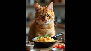 A story of a cat cooking fried rice food #catlover #cookingvideo