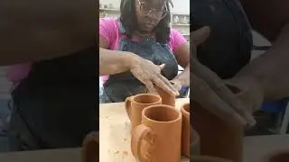 red b mix clay - attaching handles to mugs