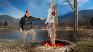 Rural food in Azerbaijan; cooking a giant fish #foodlover #villagelifestyle #ruralcooking
