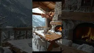 🔥 Cozy Mountain Cabin Dining Room | Winter Fireplace & Rustic Aesthetic ❄️ #shorts