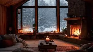 Soft Jazz | Winter Night Dream in a Cozy Cabin with Heavy Snow and Fireplace Warmth