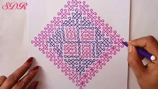27 - 1 Straight Dots || Chikku Designer Big Rangoli || Kambi Kolam || Sikku Kolam
