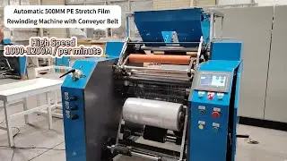 WT 500MM Automatic Cast Stretch Film Rewinder with Conveyor Belt, PVC Cling Film Rewinding Machine