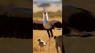 Can the secretarybird defend its chick against fierce predators #wildlife #nature #birds