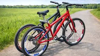 A farmer transformed old bicycles into four-wheeled tandem bikes.