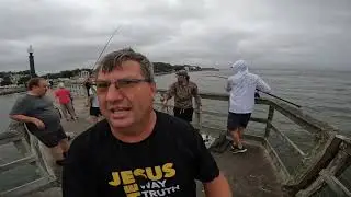Jer Bear invites Jon to the pier and sharks are on the menu