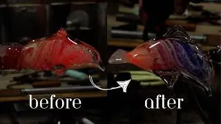 Hand sculpting a Glass Dolphin with Cremation Ashes #glassblowing #ashestoglass #glasssculpture