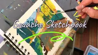 Sunlit Landscape in Gouache: Watch This Vibrant Painting Come to Life!