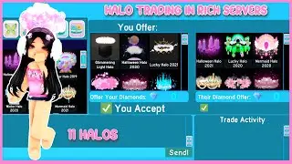 Halo trading in rich royale high servers *getting 11 halos* (Royale High Roblox)