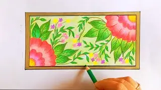 Freehand drawing || Rectangle drawing|| flower design 
