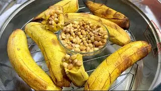 Roasted plantain with peanut 🥜/ how to use halogen oven to roast plantain/#Ghana street foods