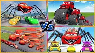 Crazy Cars Battle! 🏎️🕷️ Spider-McQueen vs Monster Trucks & Giant Snakes! 🐍🔥 Who wins?