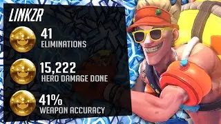 Insane Junkrat Gameplay - LiNkzr! 41 ELIMS! [ Overwatch Season 26 Top 500 ]