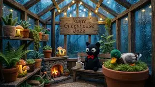 Rainy Greenhouse Jazz 🌿 Rain on Glass & Cozy Lofi Beats for Study