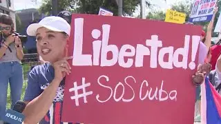 Protestors rally near Galleria in support of Cuban people who demand freedom