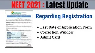 Neet 2021 Application form Last Date🔥Correction Window,Admit Card🔥Latest Update By NTA