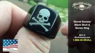 Secret Society Black Skull and Bones Skull Ring