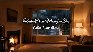 Warm Piano Music for Sleep 🔥 Cozy Fireplace Night Ambience | Calm Piano Room