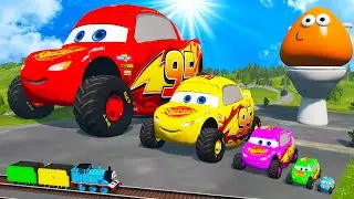 Big & Small Color Mcqueen Fat with Monster Truck wheels - Long Cars vs Slide Color - BeamNG.drive