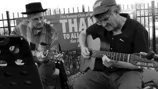Dave Richard, Cannon Labrie, Mark Trichka, Lisa Brande busking in WRJ Vt. Sept 3, 2021