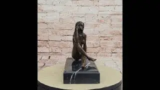 Sexy Nude Female Figure Sitting With Legs Crossed - Bronze Statue Sculpture on Marble Base EPA-105