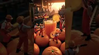 Title: Tiny Workers, Big Orange Juice #asmr #shorts #juice