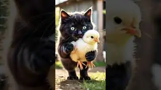 Black cat kidnaps chick          #catvideo   #catviral