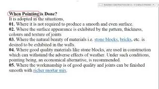 POINTING, METHODS OF POINTING, TYPES OF POINTING, WHEN POINTING IS DONE, MORTOR USED (CH-11 PART 6)