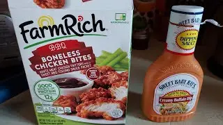 HOWDY FOOD REVIEWS Farm Rich BBQ Boneless Chicken Bites & Sweet Baby Ray's Creamy Buffalo Dip