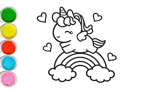 Drawing and Coloring a cute baby unicorn | Easy Coloring for Kids and Toddlers 