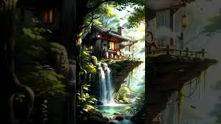 ASMR Gentle Small Waterfall | Cliffside Cabin and Peaceful Morning Forest  #relaxation #chanelrelax