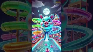 ❤️ 🌌🛝🐷💙 Kawaii Light Blue Pig Pool Slide at Night ✨🌙 ✅✨ #cat #cute #love #shorts