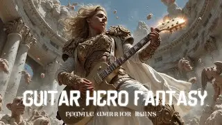 Rock Warrior Concept Art Fantasy Metal Girl with Guitar Armor Epic Battle Goddess