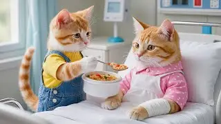 😢🐱 Mama Cat Gets Sick, So Ginger Kitten Cooks a Healthy Meal for Her 💖🍲 | Funny Cat Video 🐾