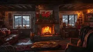 Welsh Cottage Pub Ambience 🏴󠁧󠁢󠁷󠁬󠁳󠁿🔥 [4 HOURS] Cozy Fireplace & Welsh Music for Sleep, TV, Relaxation