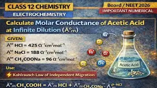 Calculte molar conductance at infinite dilution for acetic acid, given&nbsp; &and;⁰m&nbsp; HCI=425 ohm&minus;&sup1;cm&sup2;mol&minus;&sup1;