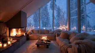 Cozy Snowy Cabin Fireplace 🔥 Crackling Fire Ambience for Relaxation (3 Hours, No Ads)