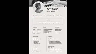 Modern Professional Resume CV Music Teacher