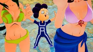 Mineta's Swimsuit Fantasy with Asui and Uraraka in Bikinis (My Hero One's Justice 2 Mod)