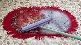 Washing a carpet full of sauce ASMR! Extremely dirty carpet cleaning satisfying rug cleaning ASMR