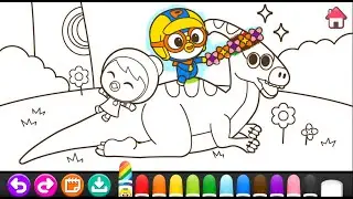 20 Mewarnai Pororo Dan  Dinosaurus | Pororo Dinosaur Coloring Painting Drawing Art