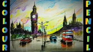 CITYSCAPE WITH COLOUR PENCIL