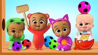 Learn colors with Triplets Boss baby wooden face hammer xylophone soccer balls | Wooden face hammer