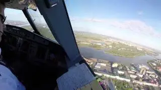Airbus 320 cockpit take off and land Omsk UNOO