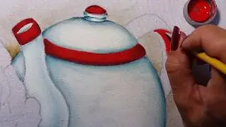 Bule com  rosas e frutas - Parte 1 - Pintura em tecido